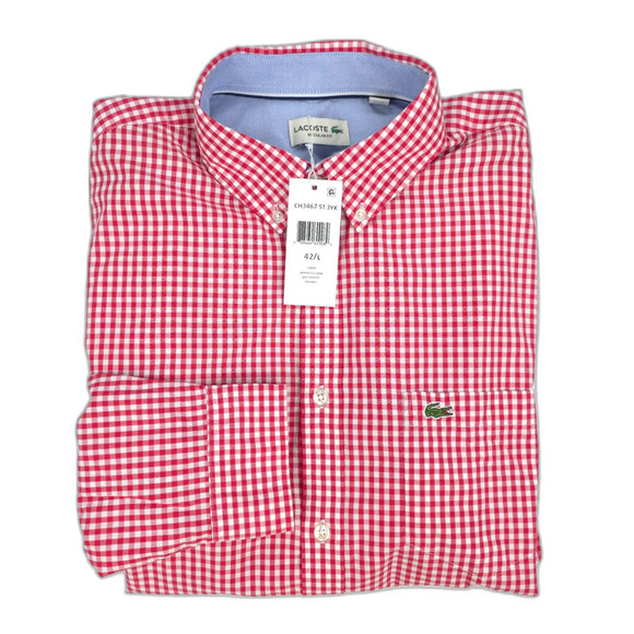 Izod Lacoste Other - NWT Lacoste Regular Fit Check Sport Shirt Goji Red White Plaid Preppy Academia
